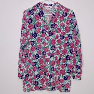 Vintage Lilly Pulitzer Pink and Purple Floral Long Sleeve Blouse. Size Large.